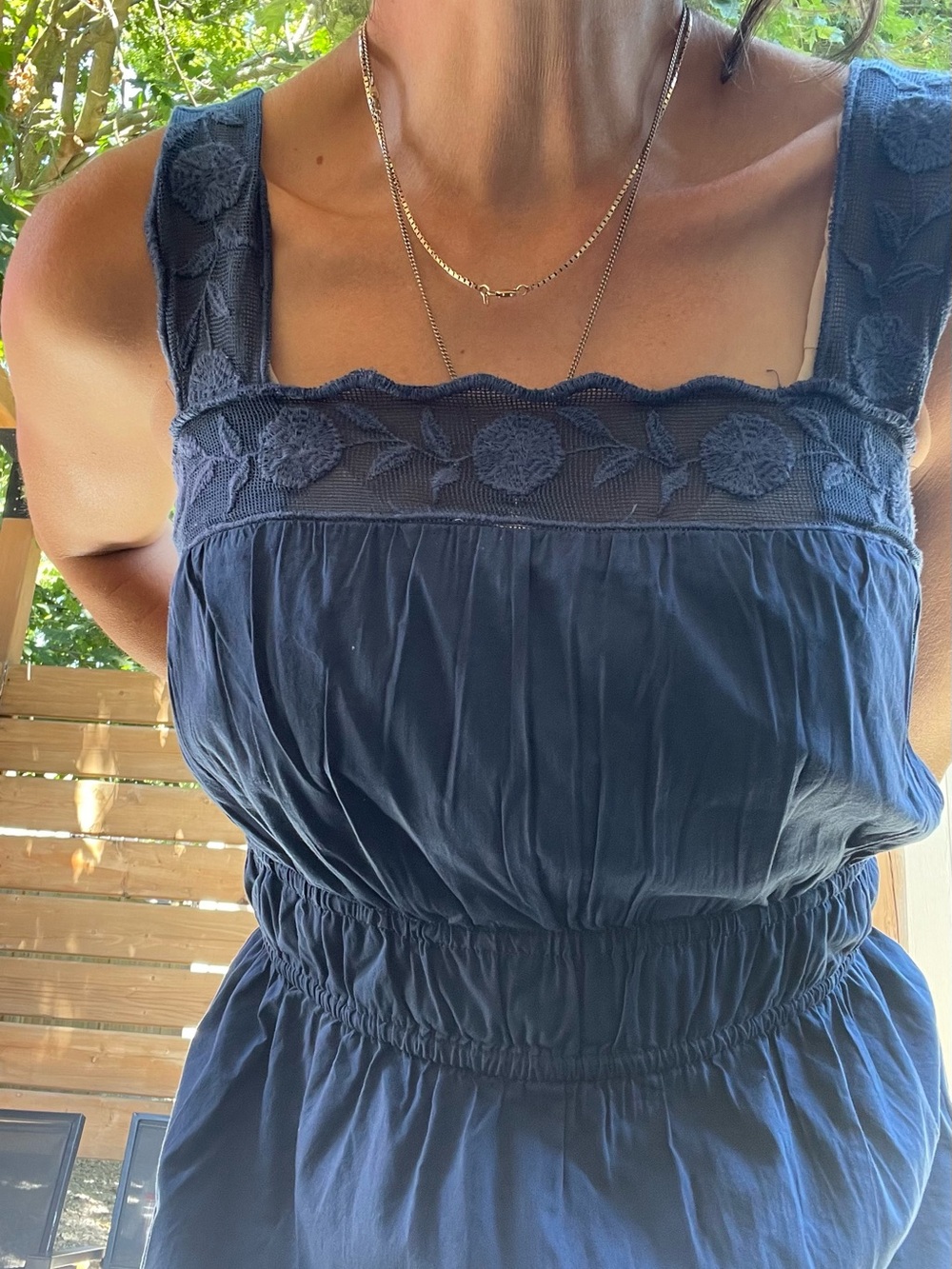 Old Navy Deep Navy Lace-Trim Maxi Dress - Coastal  Grandmother Summer Vibe
